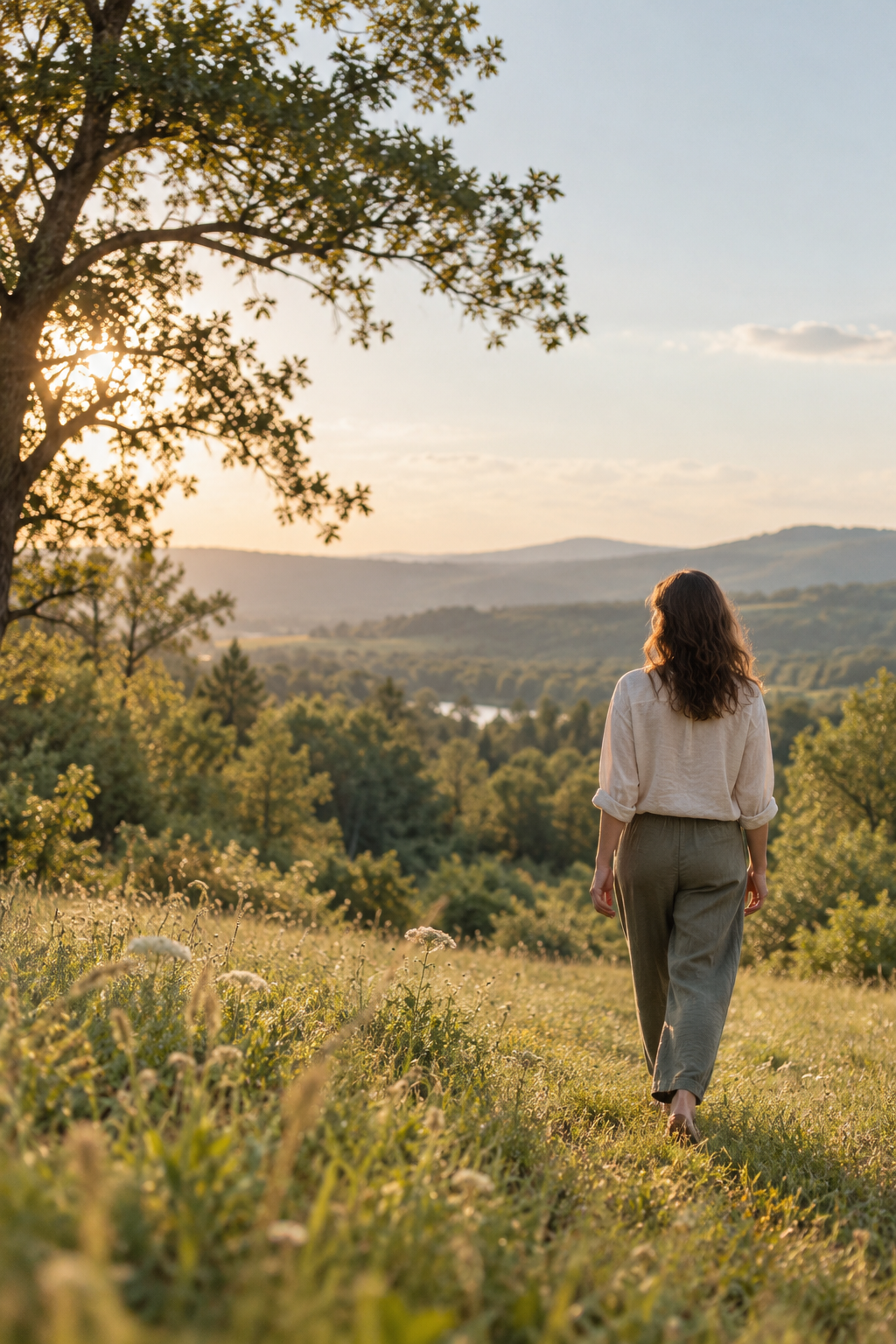 Personne marchant dans un paysage naturel lumineux